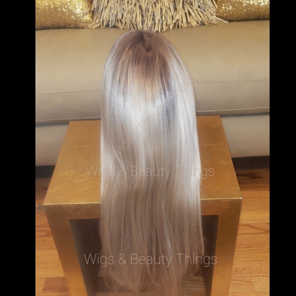 Long Front Lace Wig - Human Hair Blend Wavy Blonde Blonde 24 in